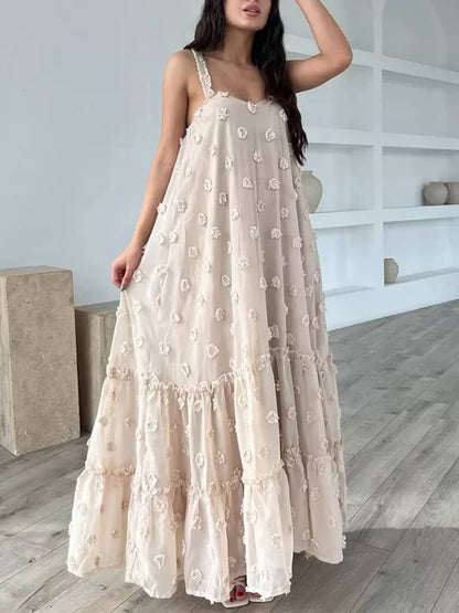 Flower Decor Pretty A-Line Layered Loose Maxi Dress - Riviera London