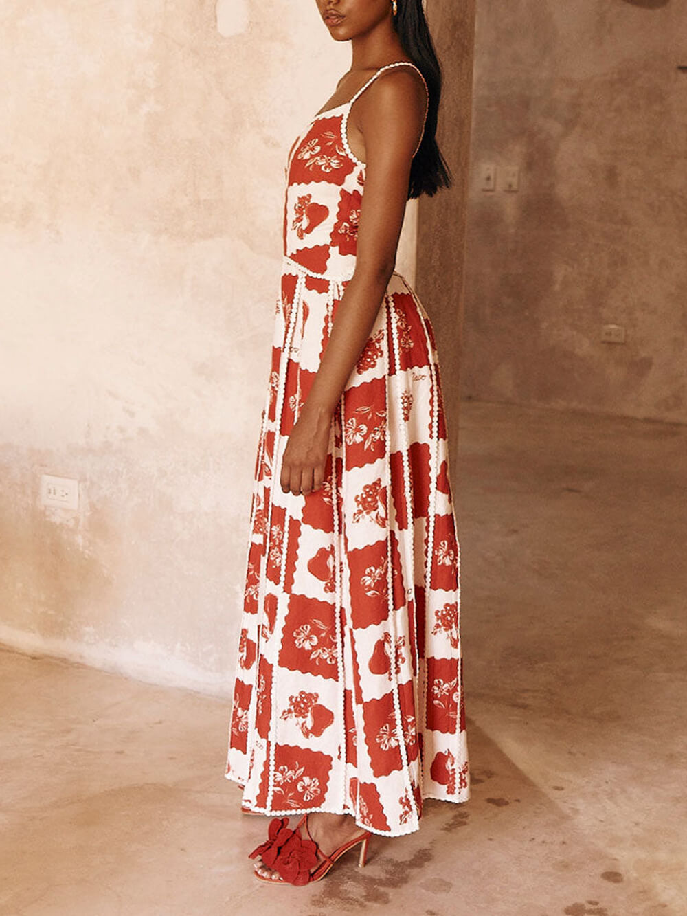 Unique Printed Floral Trim One Shoulder Flared Maxi Dress - Riviera London