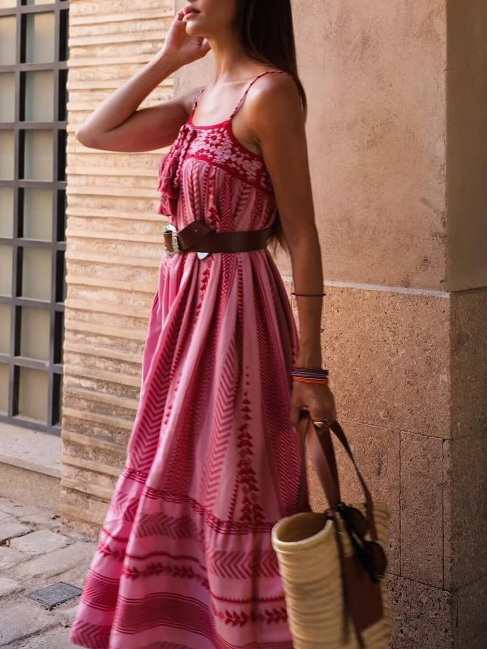 Crochet Patchwork Ethnic Style Knitted Slip Maxi Dress - Riviera London
