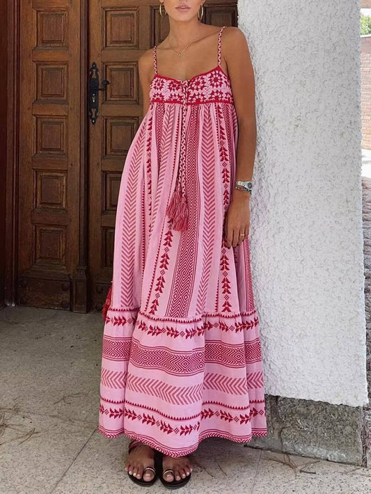 Crochet Patchwork Ethnic Style Knitted Slip Maxi Dress - Riviera London