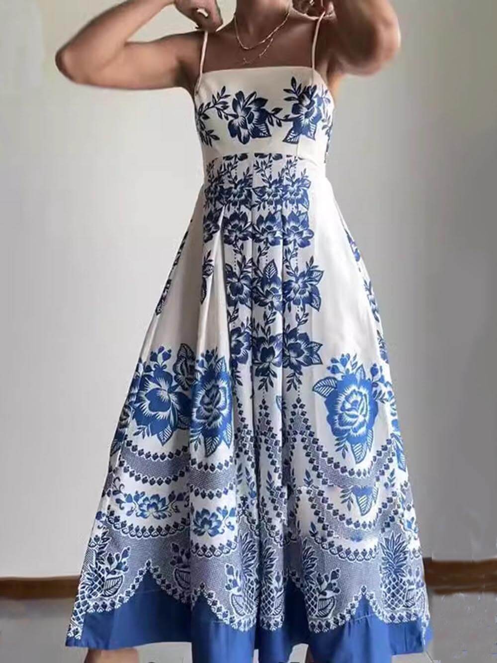 Ethnic Floral Print Back Smocked Loose Midi Dress - Riviera London