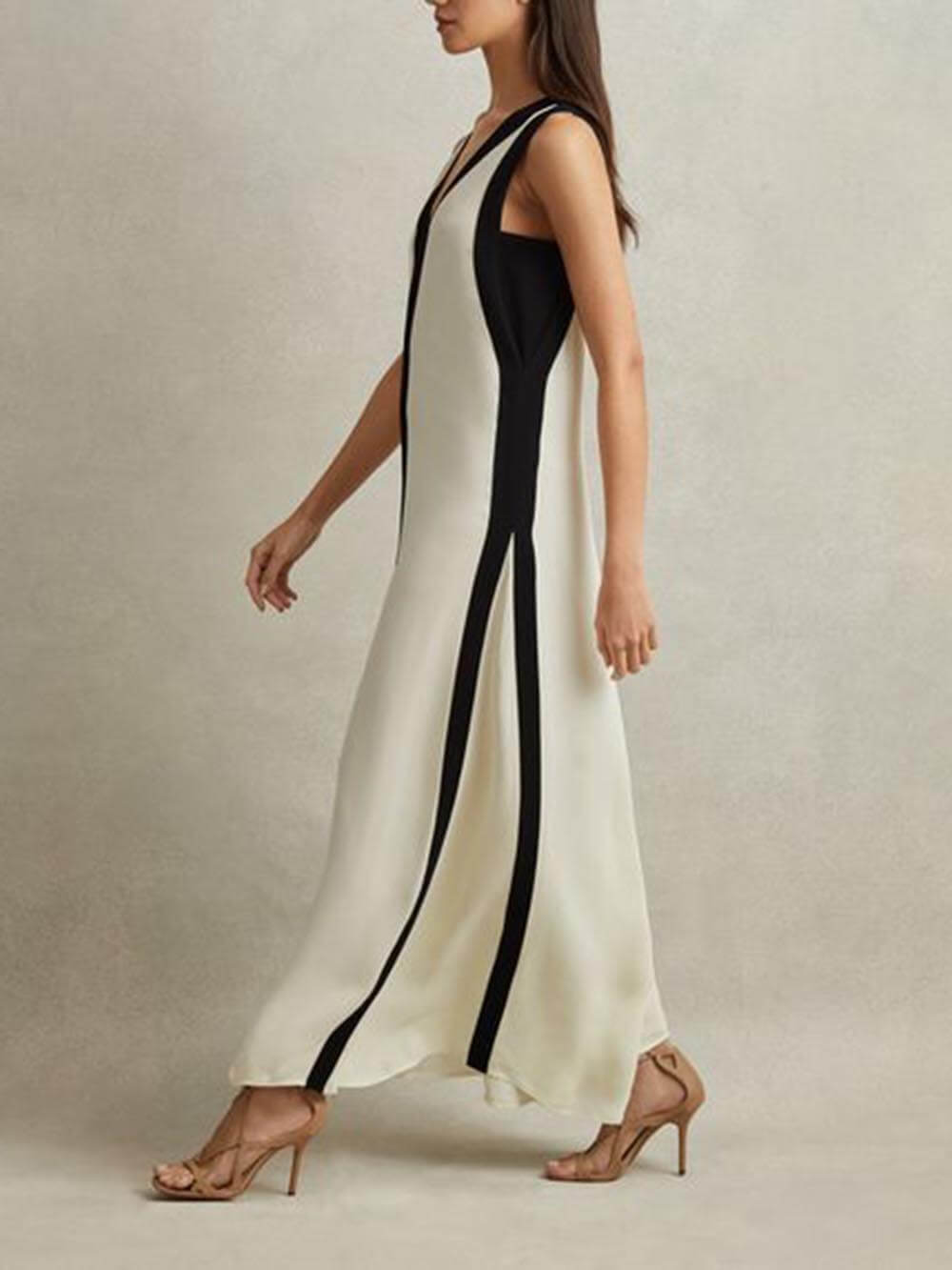 Colorblock Reversible Style A-Line Maxi Dress - Riviera London