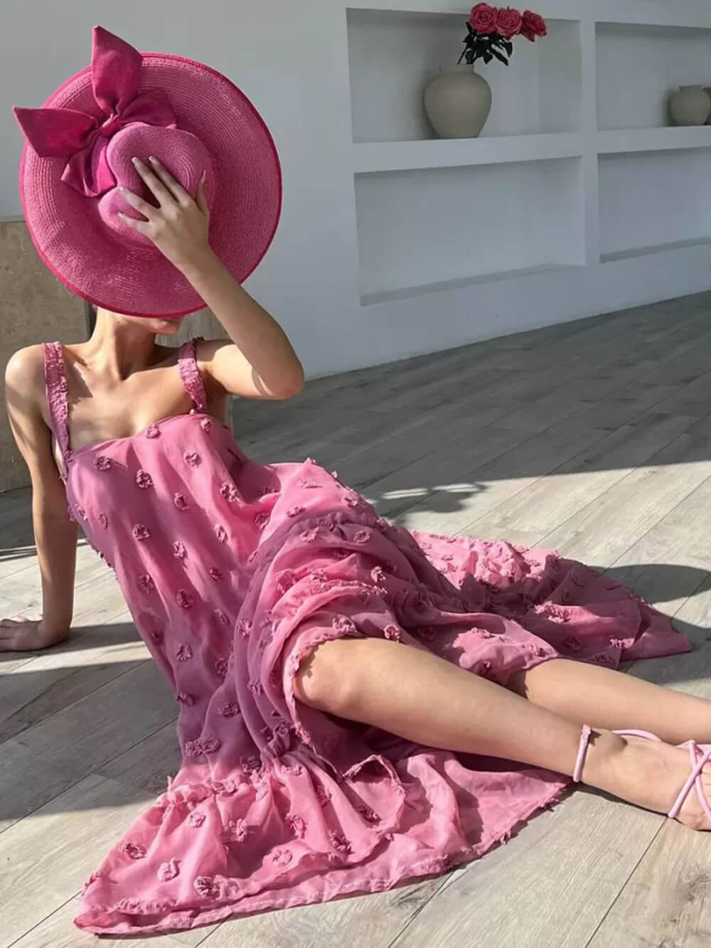 Flower Decor Pretty A-Line Layered Loose Maxi Dress - Riviera London