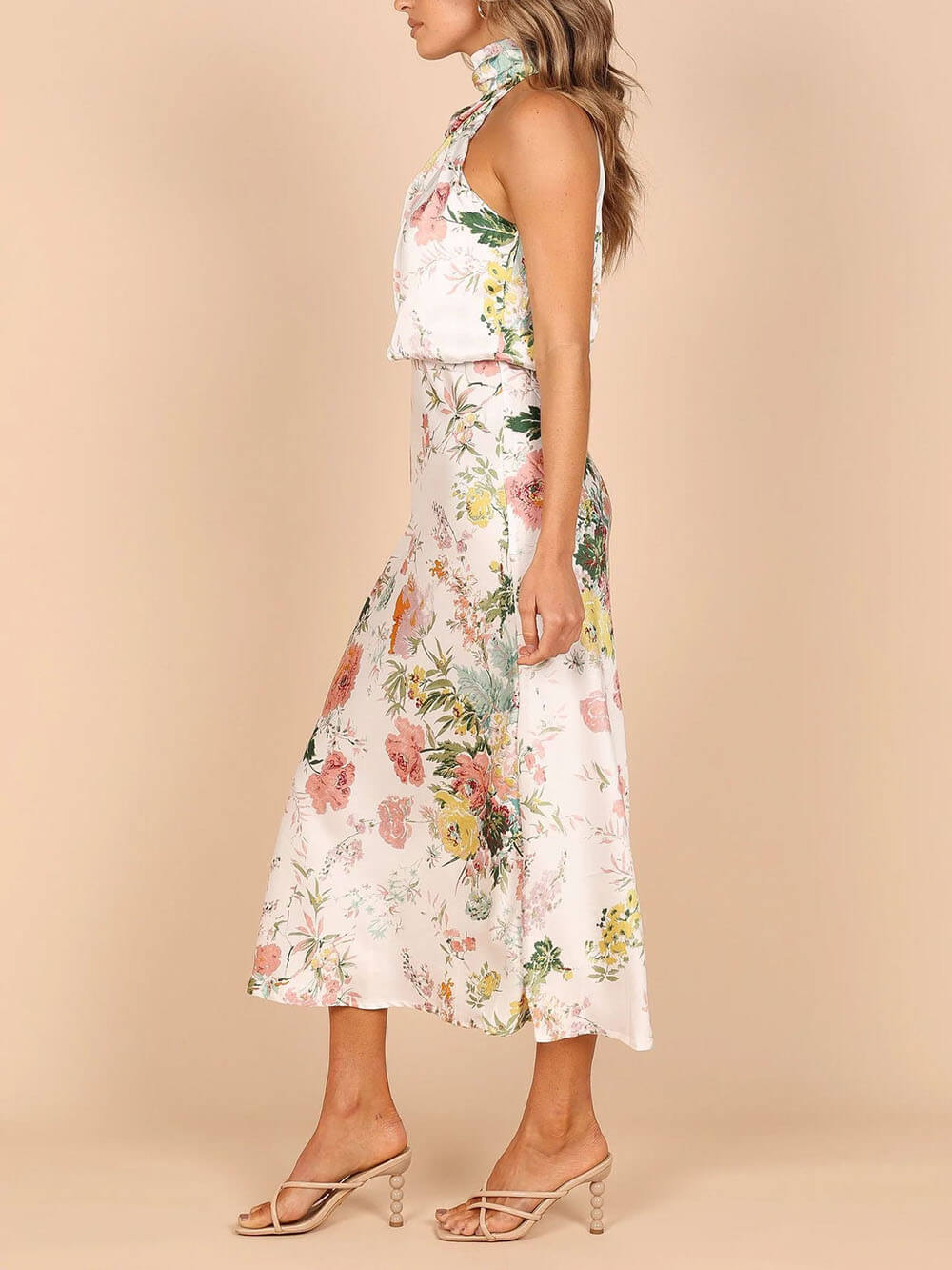 Halter Neck Floral Elastic Waist Maxi Dress - Riviera London