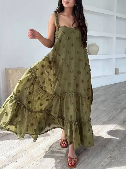 Flower Decor Pretty A-Line Layered Loose Maxi Dress - Riviera London