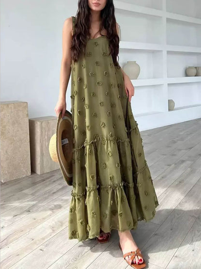 Flower Decor Pretty A-Line Layered Loose Maxi Dress - Riviera London