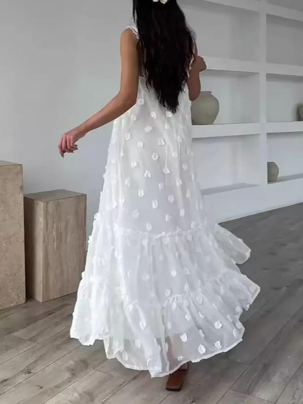 Flower Decor Pretty A-Line Layered Loose Maxi Dress - Riviera London