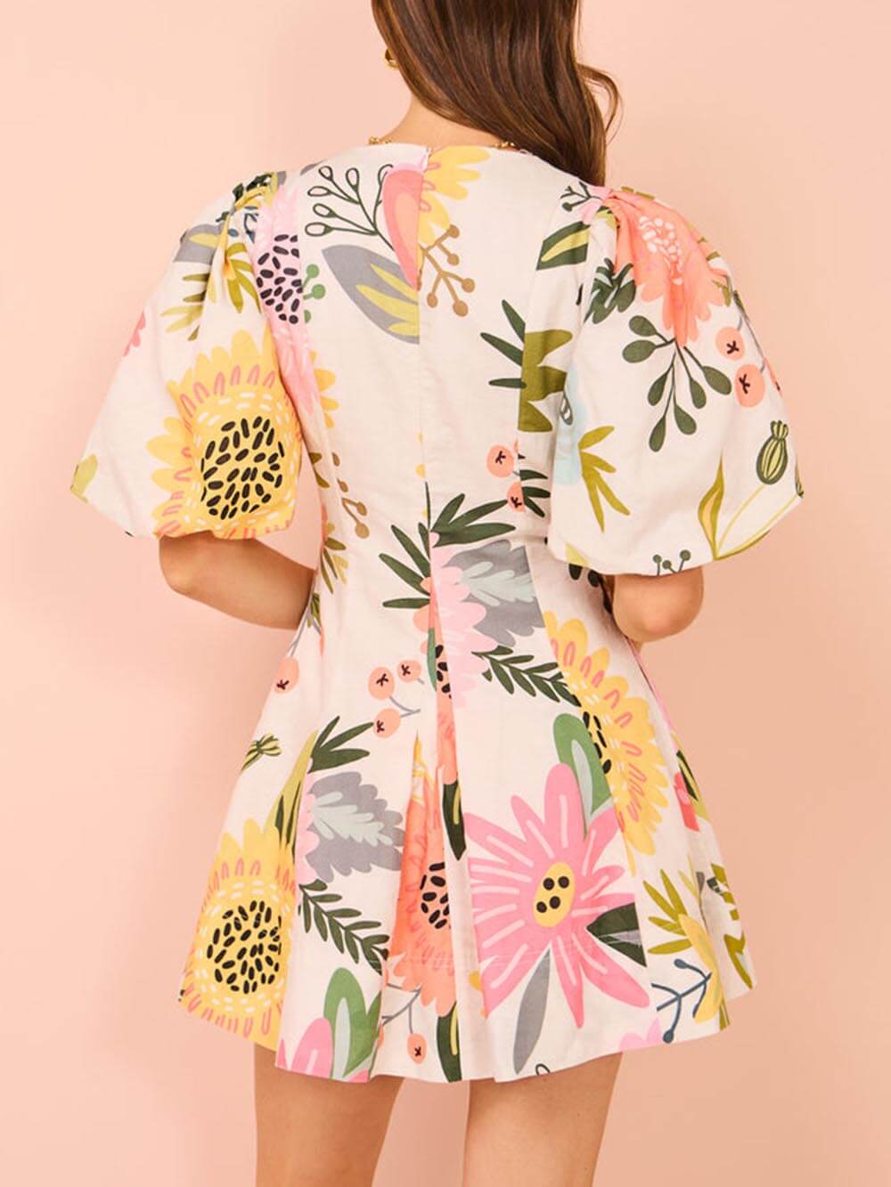 Puff Sleeve Floral Print Pocketed Mini Dress - Riviera London