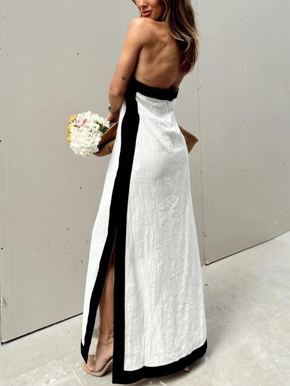 Halter Neck Slit Color Block Maxi Dress - Riviera London