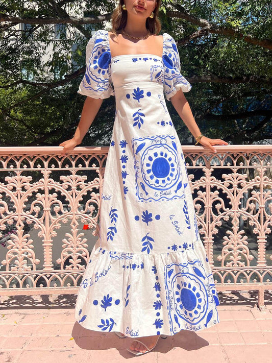 Puff Sleeve Vacation Midi Dress - Riviera London