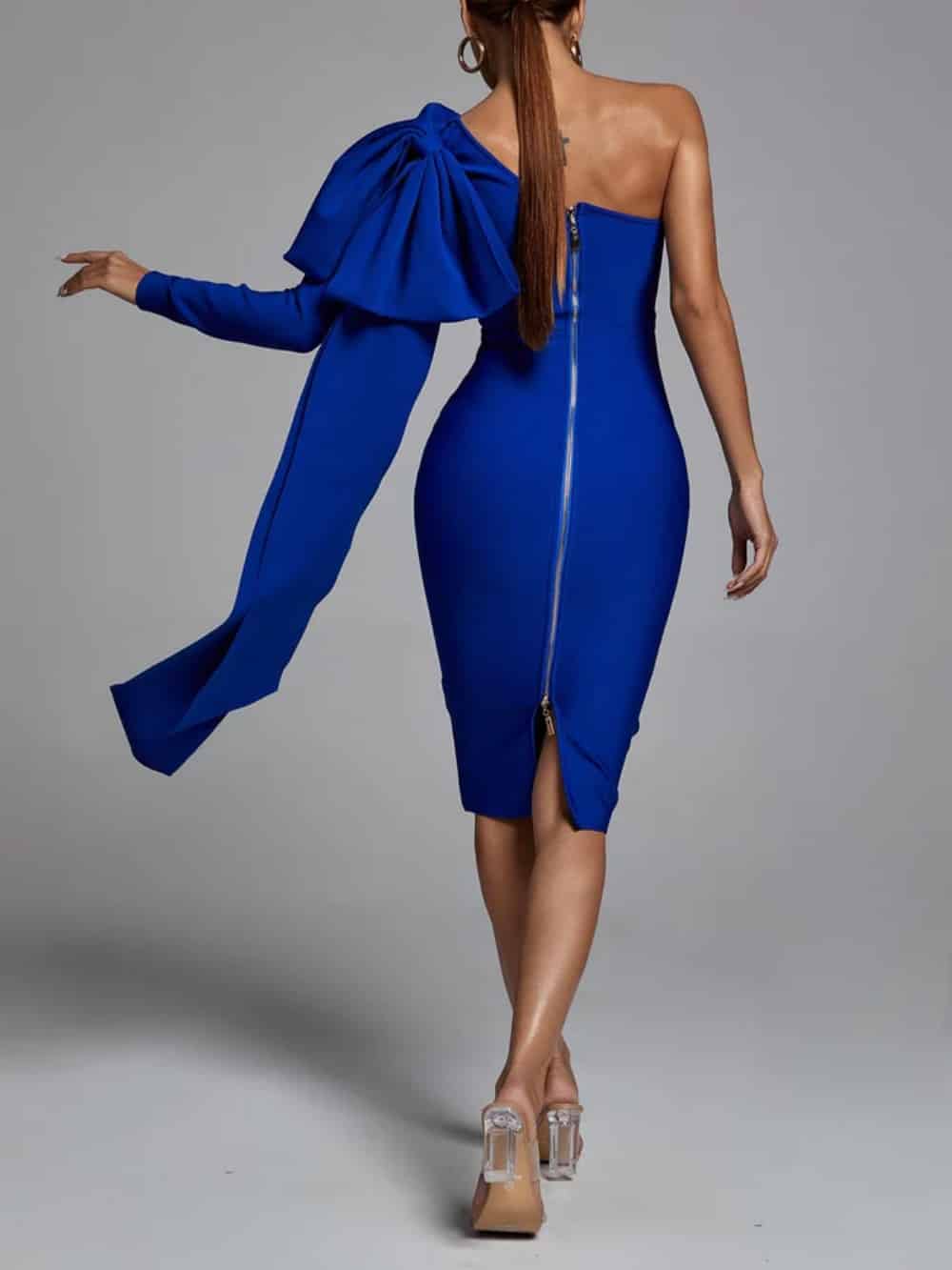 Abbey Blue One Shoulder Bandage Dress - Riviera London