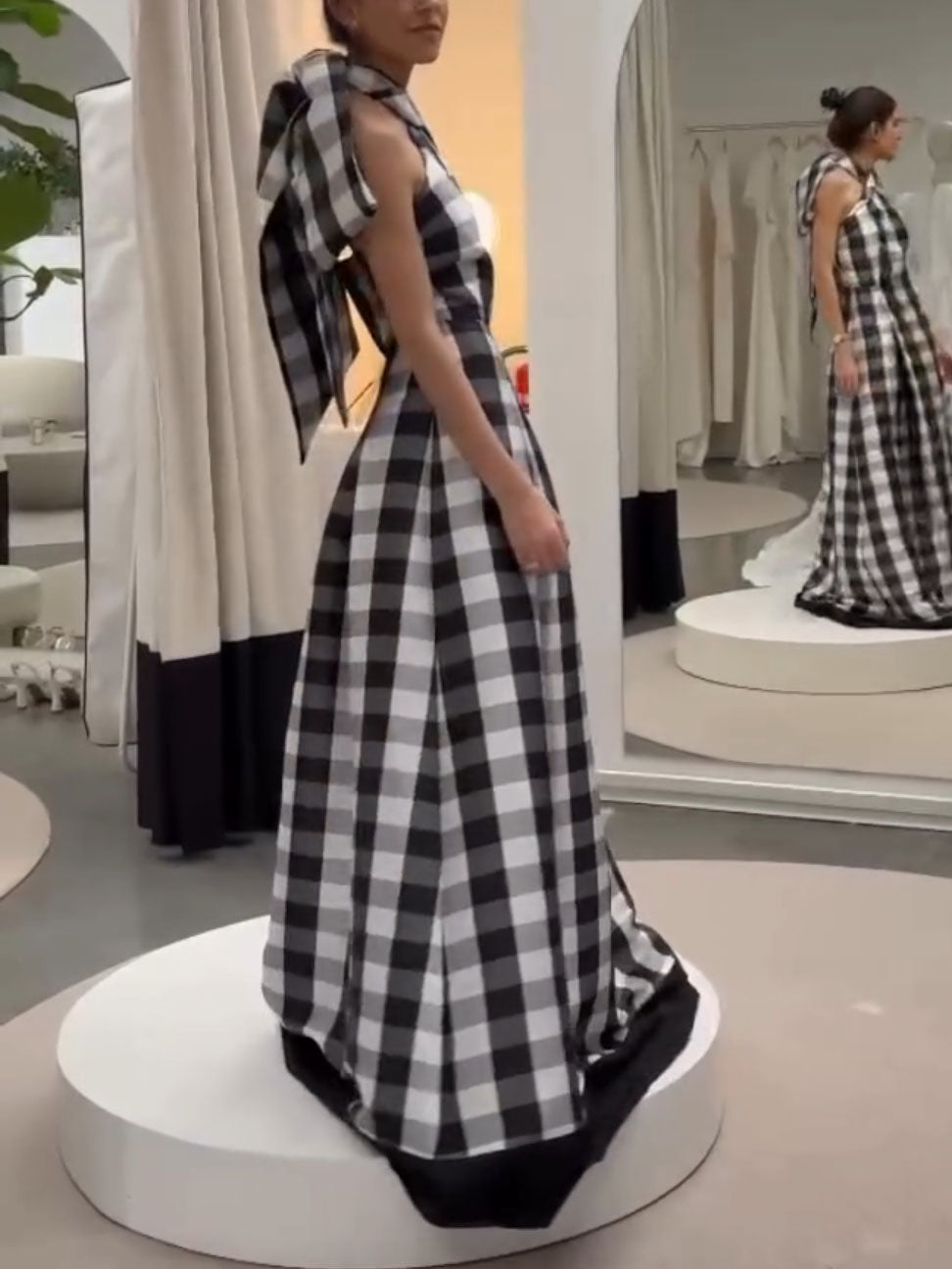 Classic Plaid Print Halter Neck Maxi Dress - Riviera London