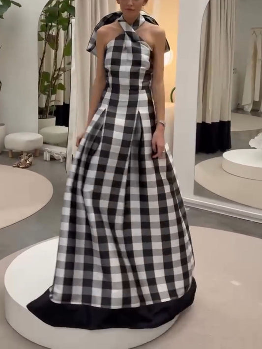 Classic Plaid Print Halter Neck Maxi Dress - Riviera London