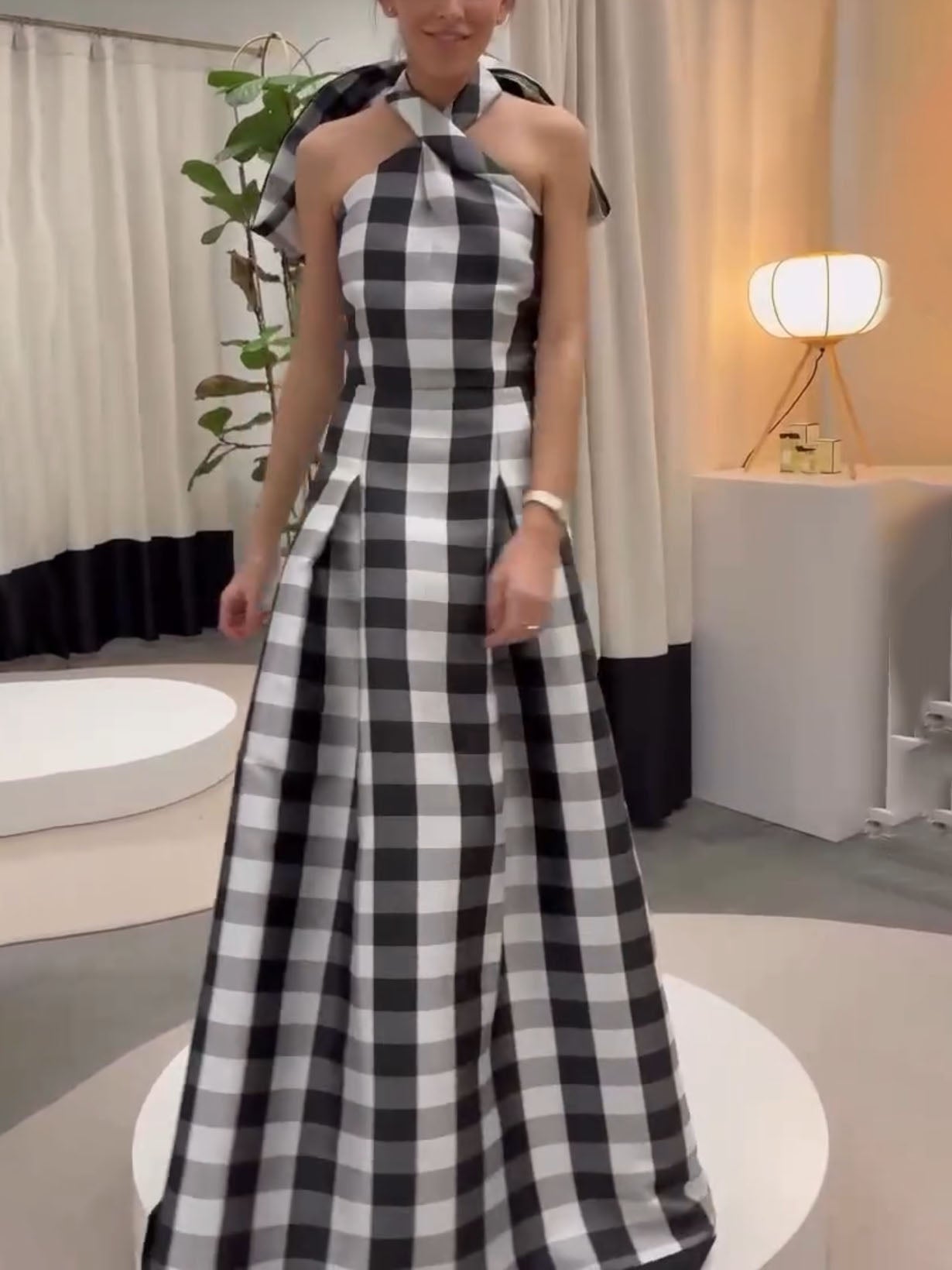 Classic Plaid Print Halter Neck Maxi Dress - Riviera London