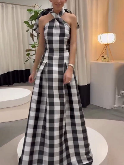Classic Plaid Print Halter Neck Maxi Dress - Riviera London