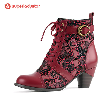 Floral Lace Up Ankle Boots