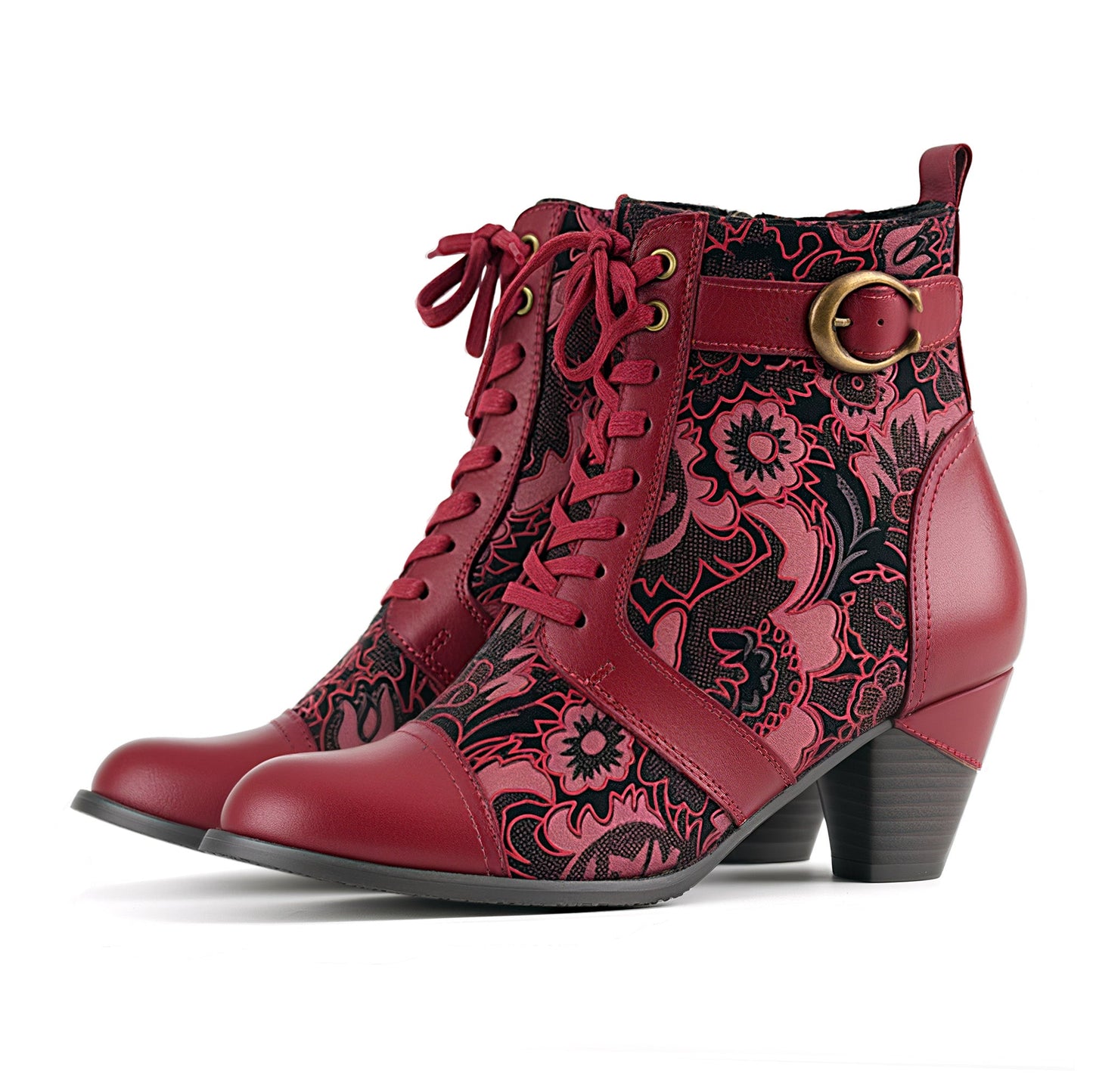 Floral Lace Up Ankle Boots