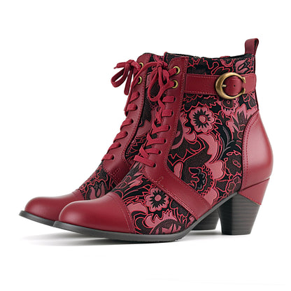Floral Lace Up Ankle Boots