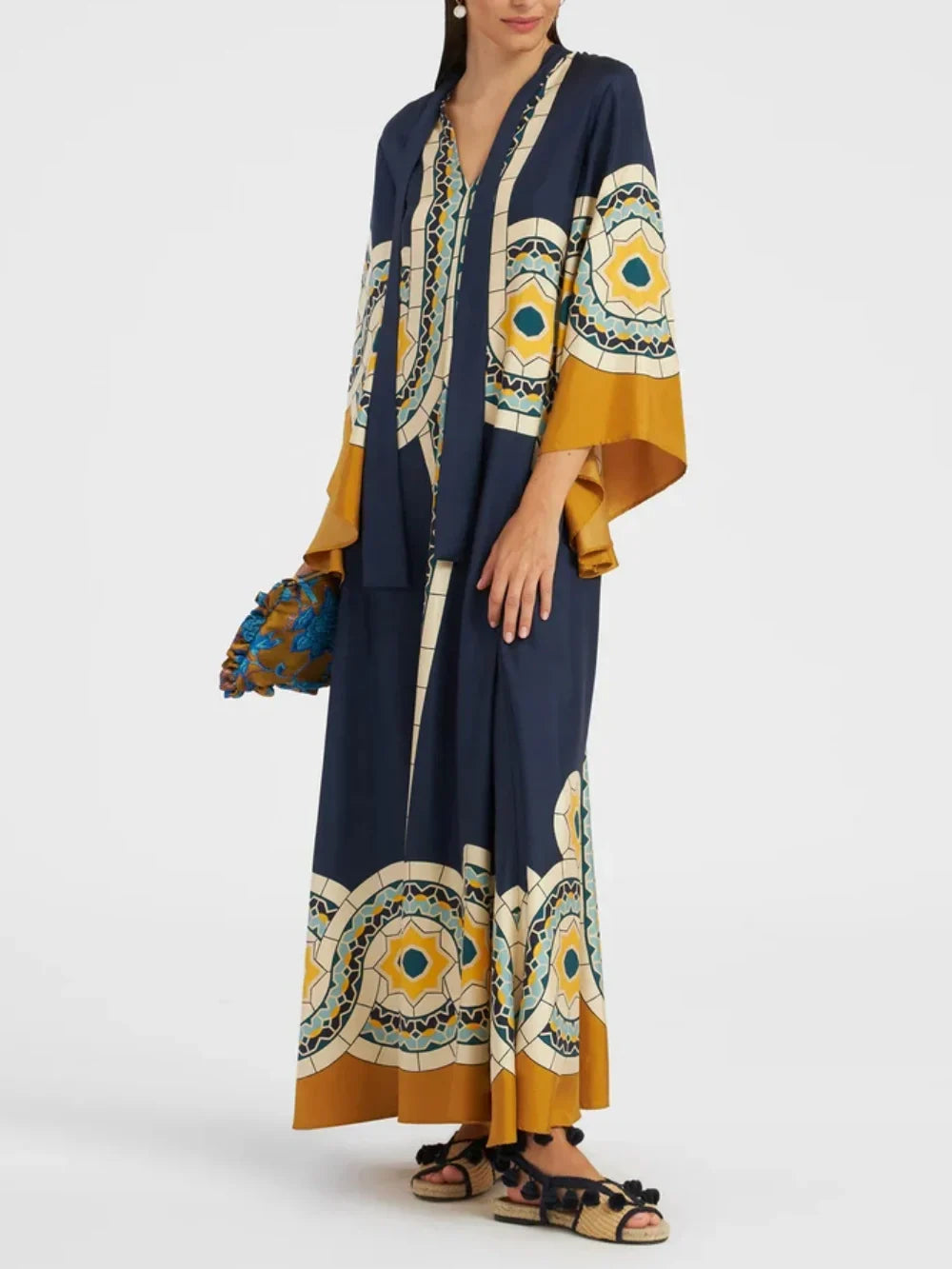 Twill Art Deco Print Maxi Dress - Riviera London