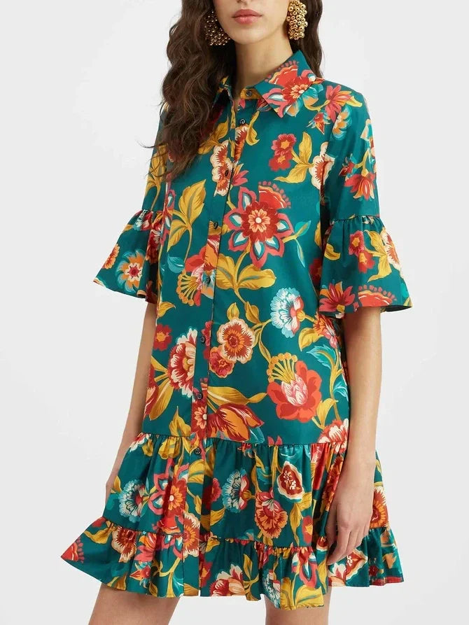 Grace Unique Flora Print Mini Dress - Riviera London