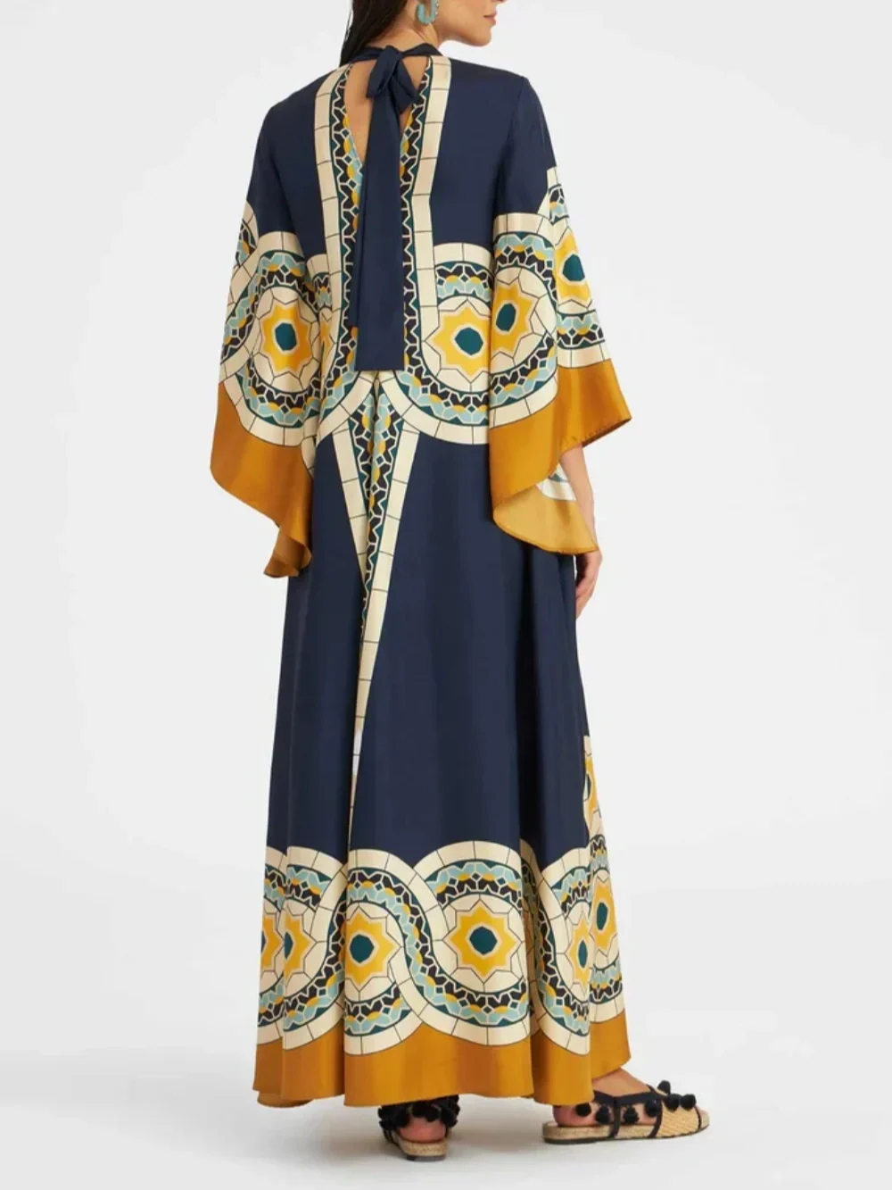 Twill Art Deco Print Maxi Dress - Riviera London