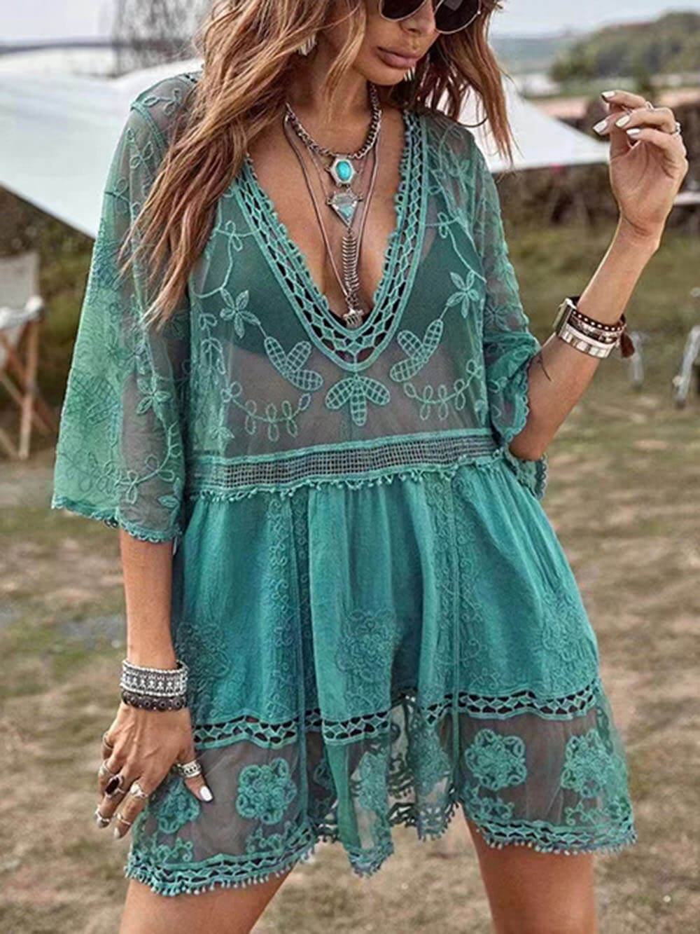 Loose Lace Beach Vacation Bikini Cover-Up Dress - Riviera London