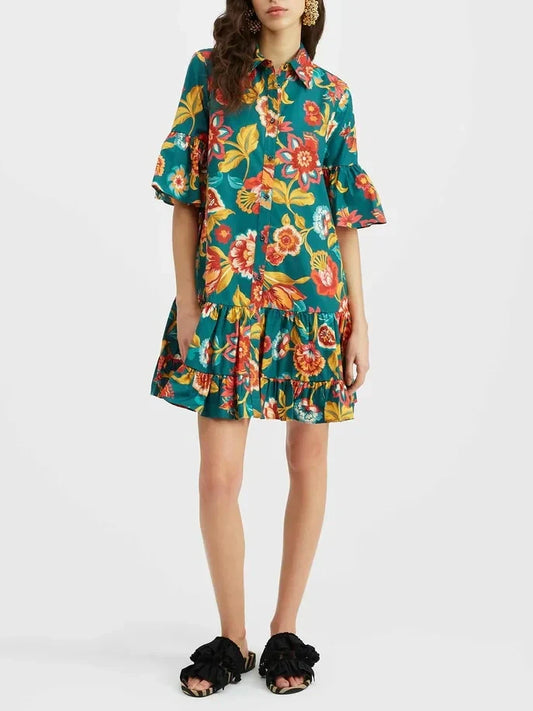 Grace Unique Flora Print Mini Dress - Riviera London