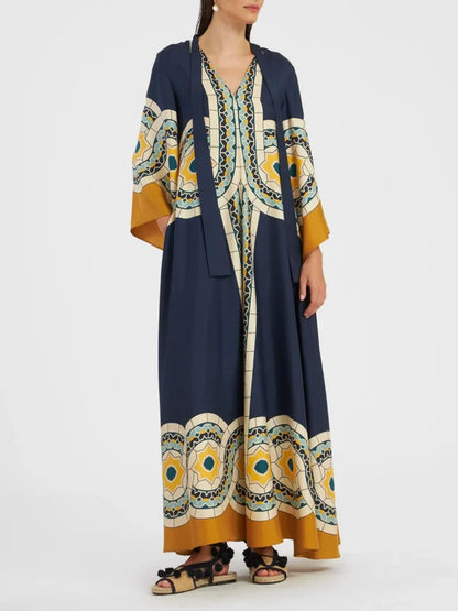 Twill Art Deco Print Maxi Dress - Riviera London