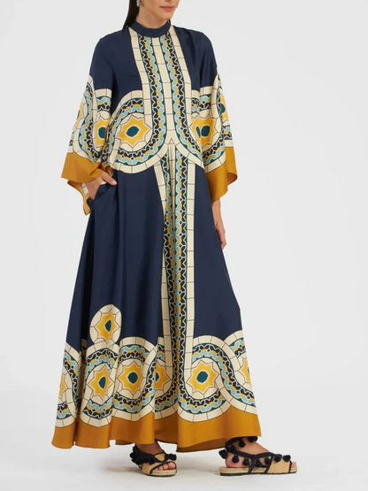 Twill Art Deco Print Maxi Dress - Riviera London