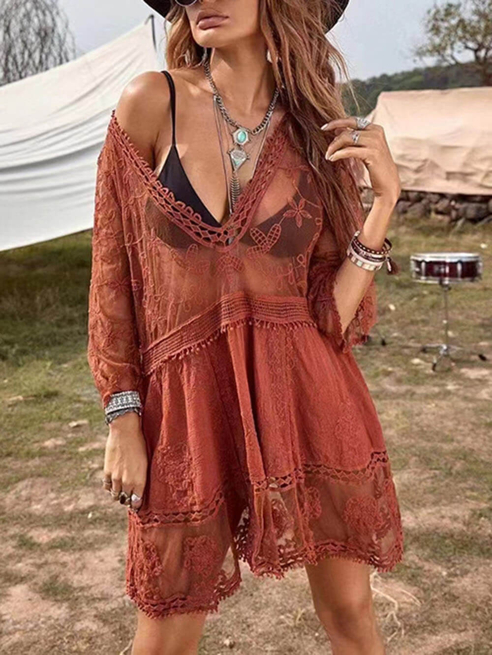 Loose Lace Beach Vacation Bikini Cover-Up Dress - Riviera London