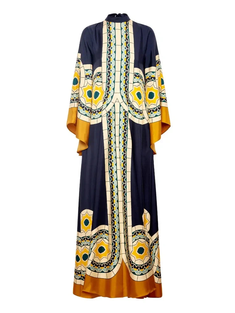 Twill Art Deco Print Maxi Dress - Riviera London