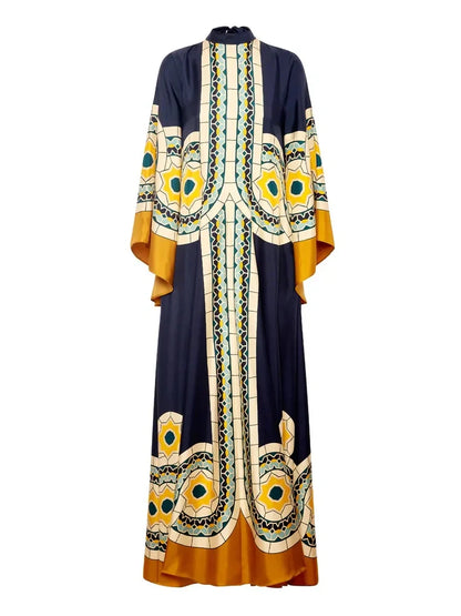 Twill Art Deco Print Maxi Dress - Riviera London