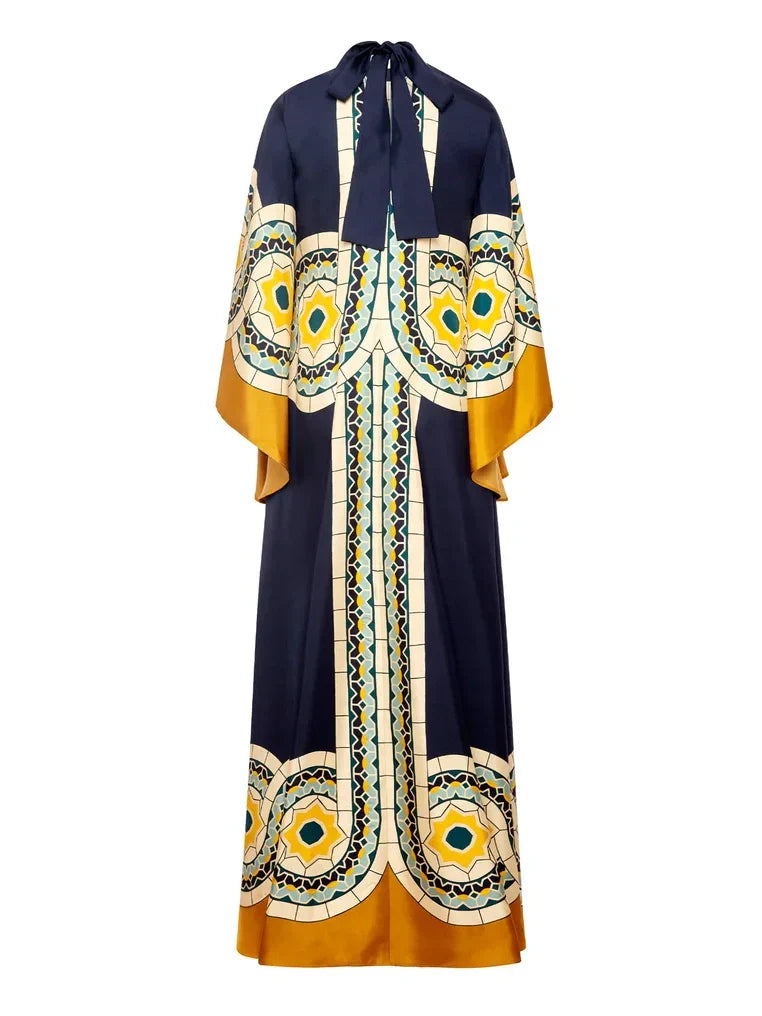 Twill Art Deco Print Maxi Dress - Riviera London