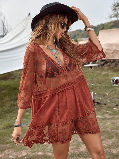 Loose Lace Beach Vacation Bikini Cover-Up Dress - Riviera London