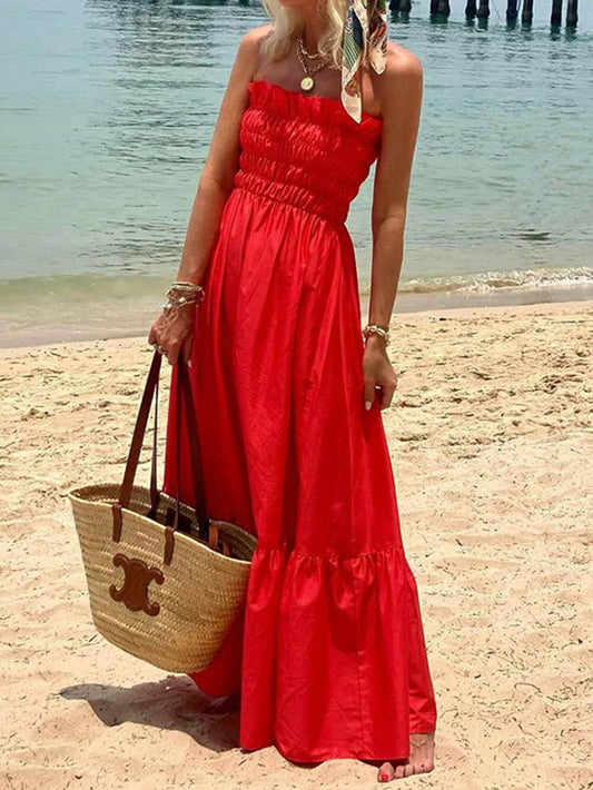 Off Shoulder Smocked Bust Vacation Maxi Dress - Riviera London