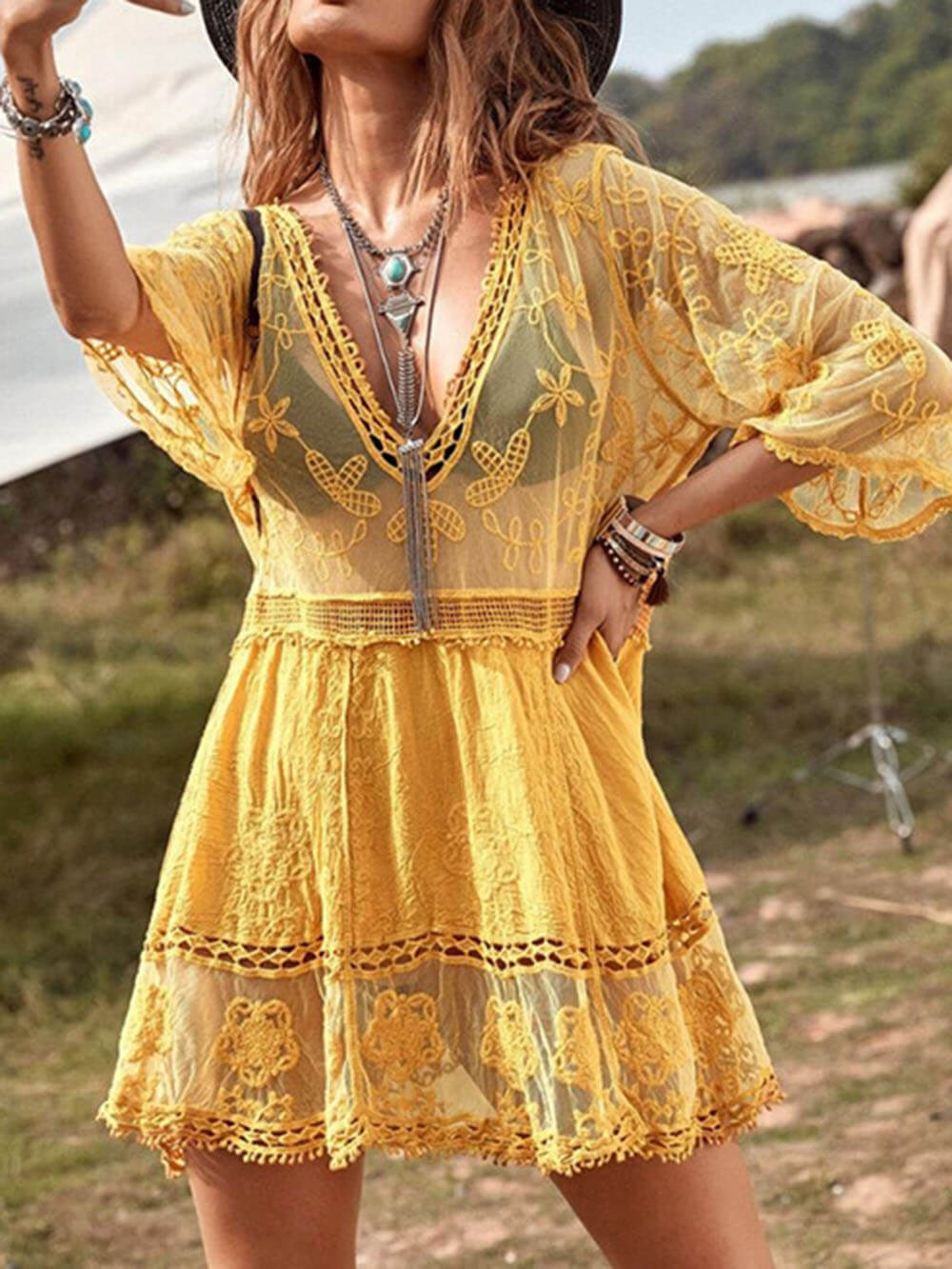 Loose Lace Beach Vacation Bikini Cover-Up Dress - Riviera London