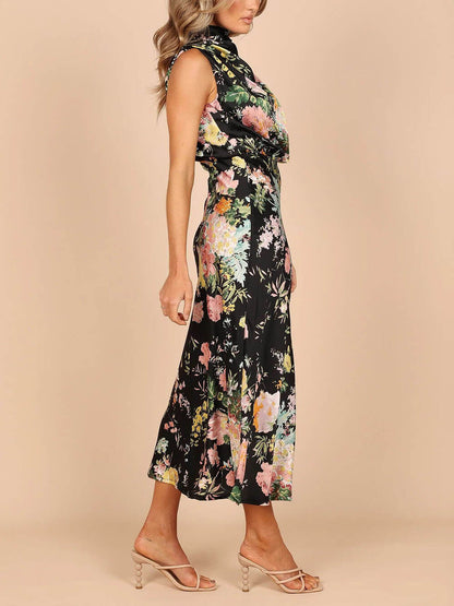 Halter Neck Floral Elastic Waist Maxi Dress - Riviera London