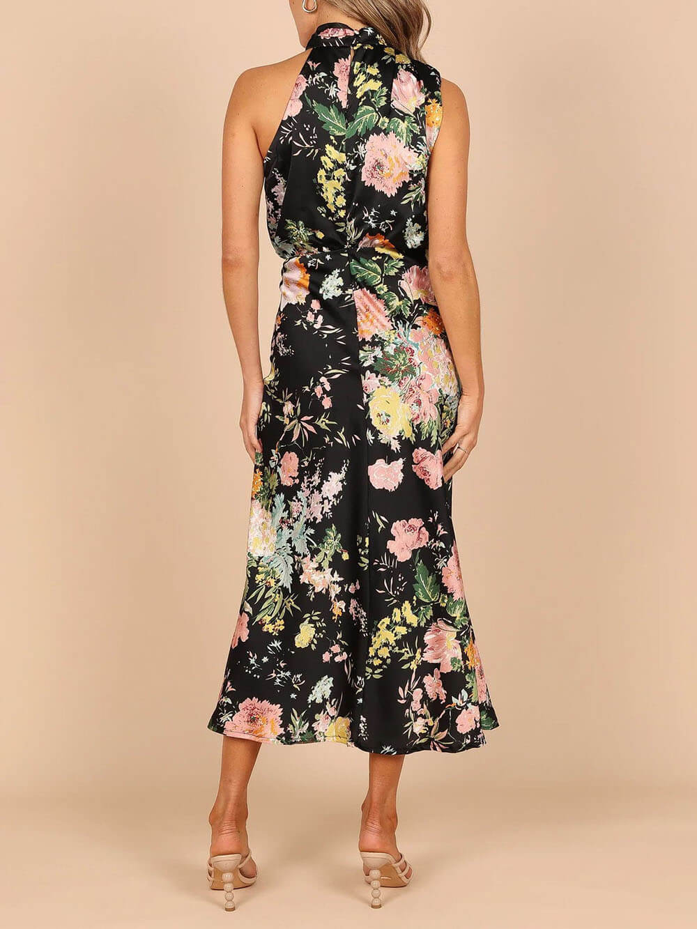 Halter Neck Floral Elastic Waist Maxi Dress - Riviera London