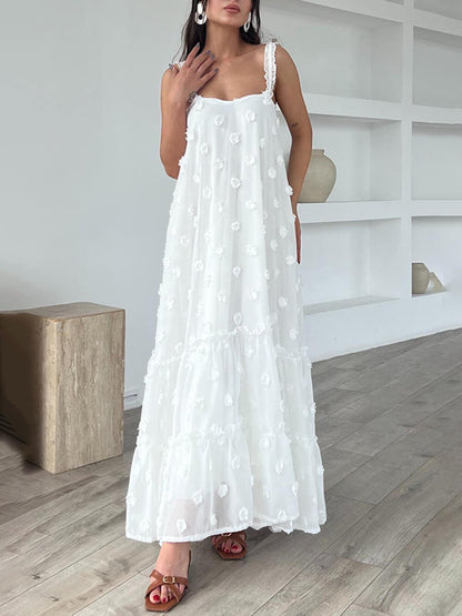 Flower Decor Pretty A-Line Layered Loose Maxi Dress - Riviera London