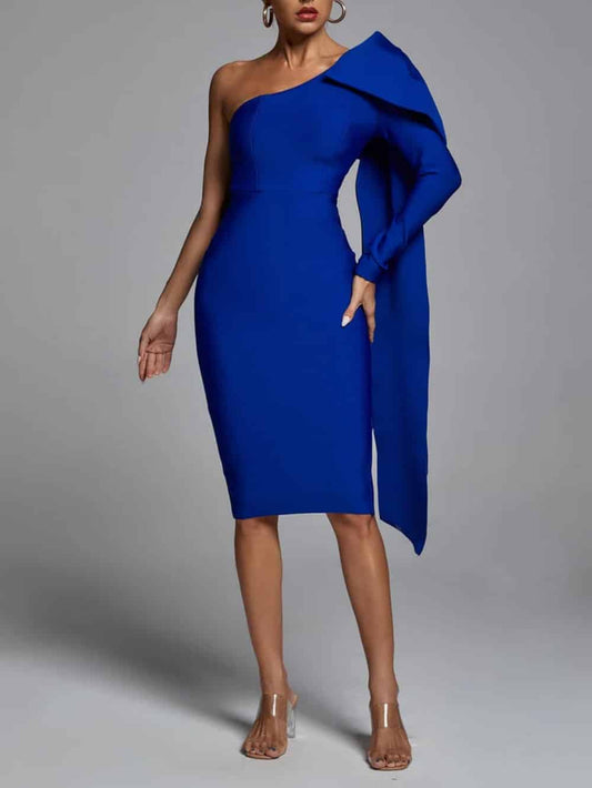 Abbey Blue One Shoulder Bandage Dress - Riviera London