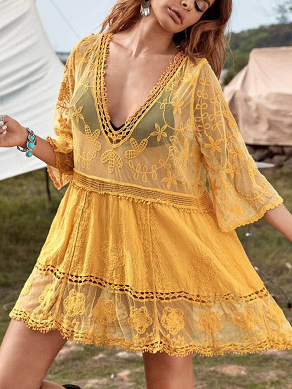 Loose Lace Beach Vacation Bikini Cover-Up Dress - Riviera London