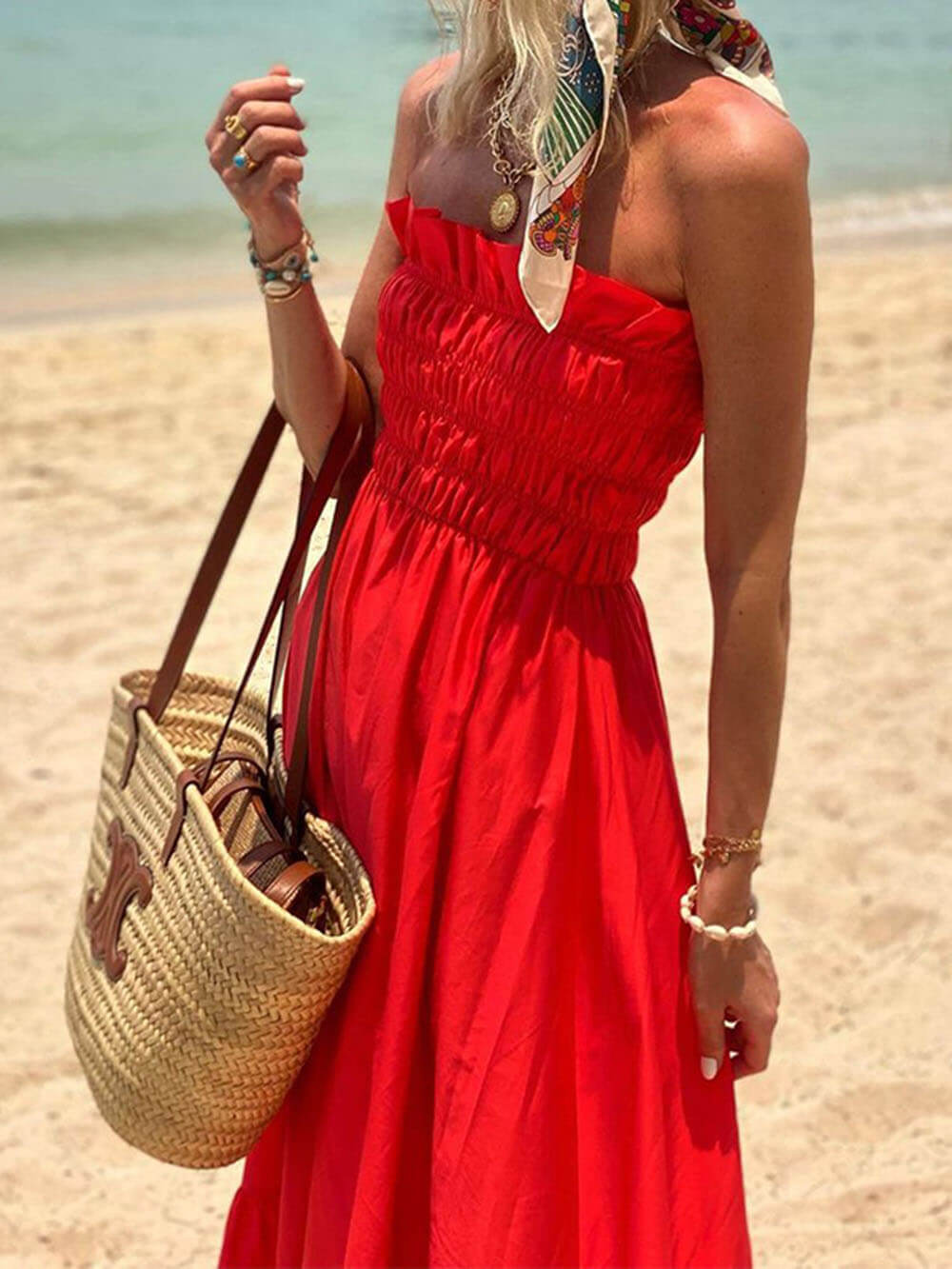 Off Shoulder Smocked Bust Vacation Maxi Dress - Riviera London