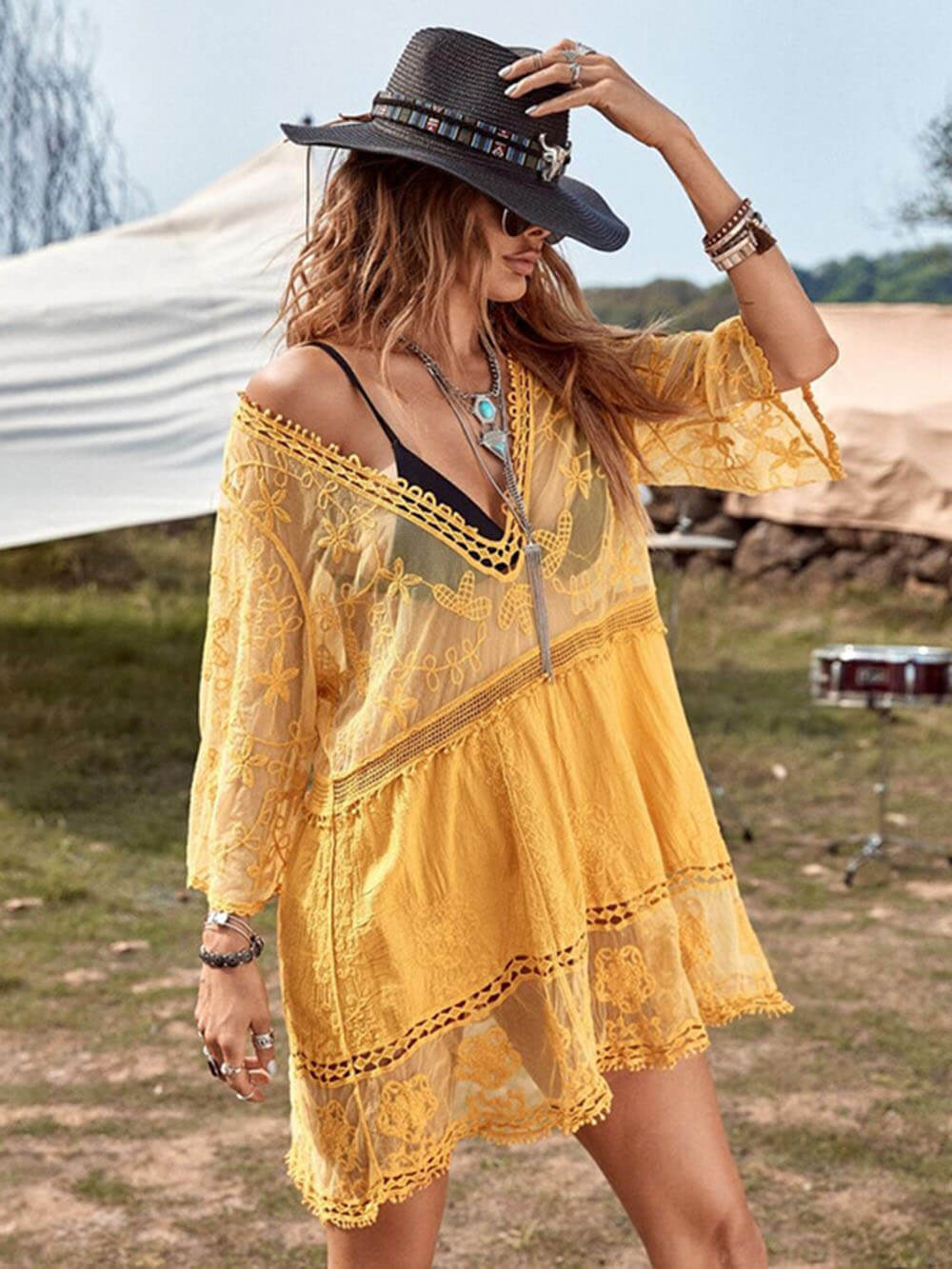 Loose Lace Beach Vacation Bikini Cover-Up Dress - Riviera London