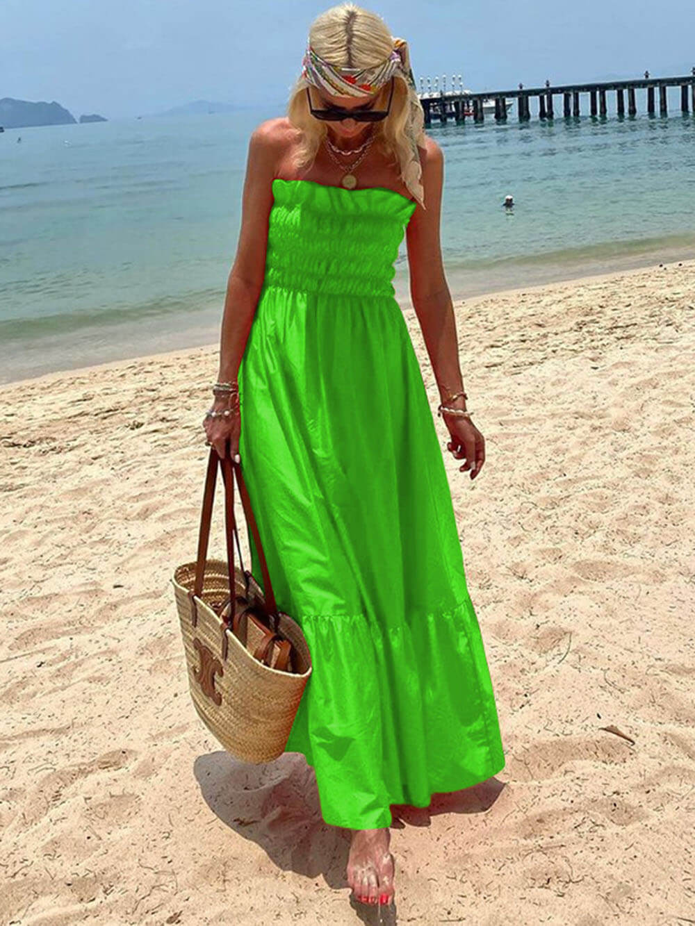 Off Shoulder Smocked Bust Vacation Maxi Dress - Riviera London