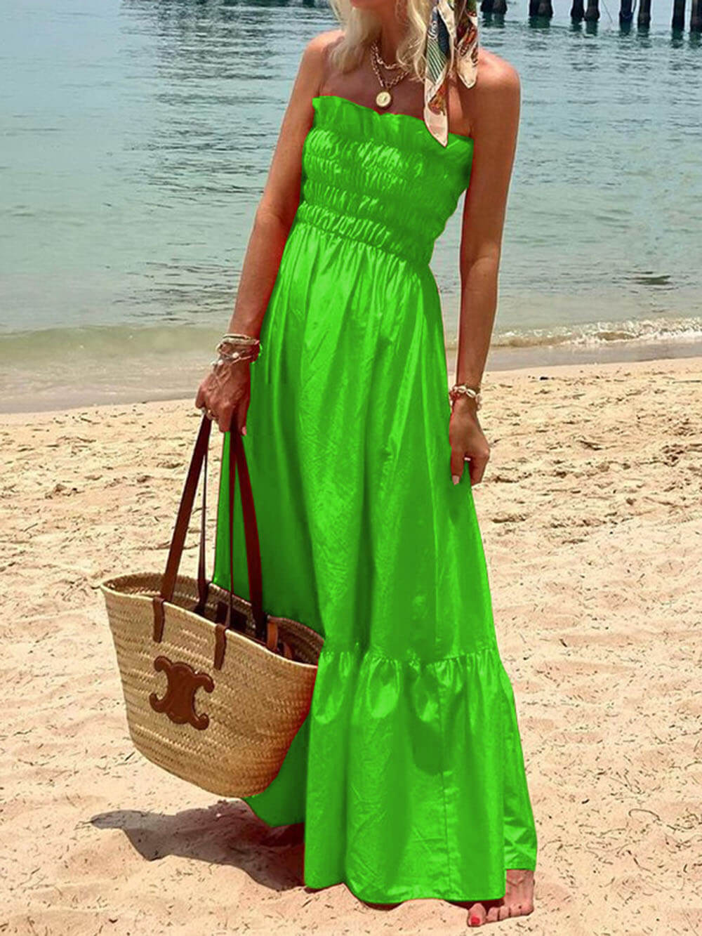 Off Shoulder Smocked Bust Vacation Maxi Dress - Riviera London