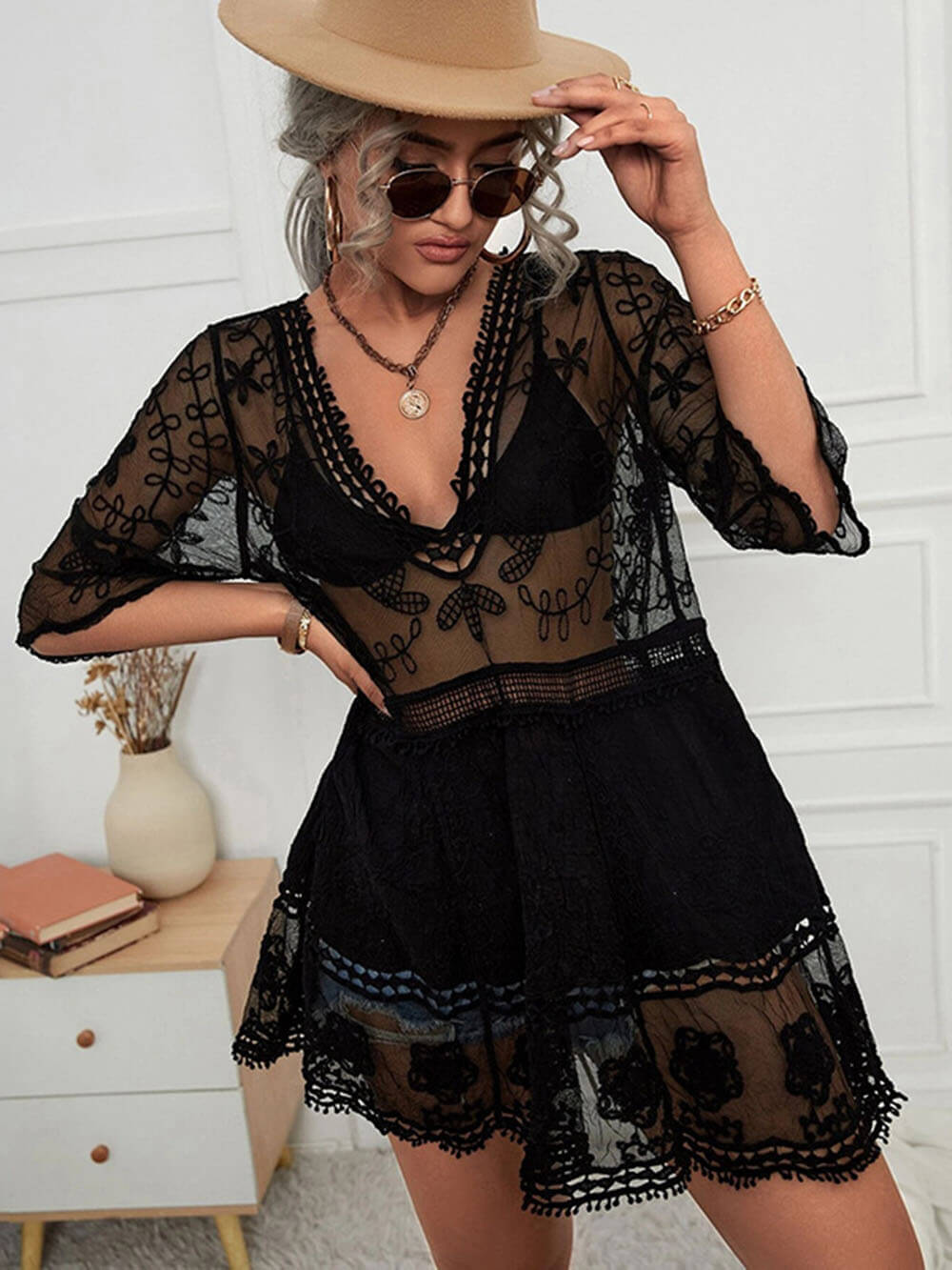 Loose Lace Beach Vacation Bikini Cover-Up Dress - Riviera London