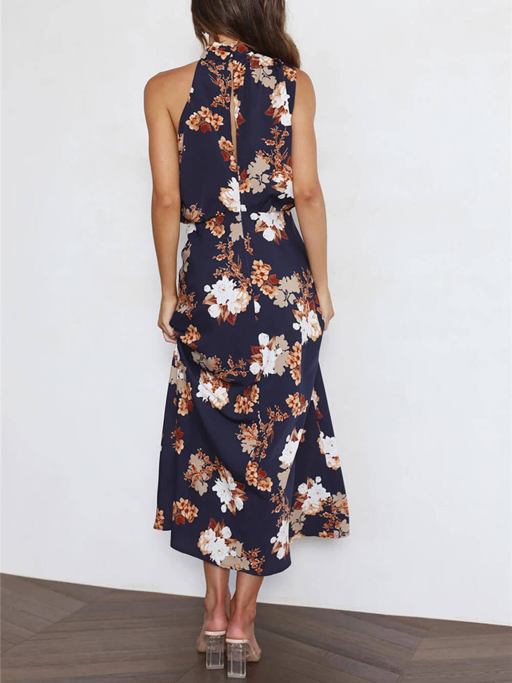 Halter Neck Floral Elastic Waist Maxi Dress - Riviera London