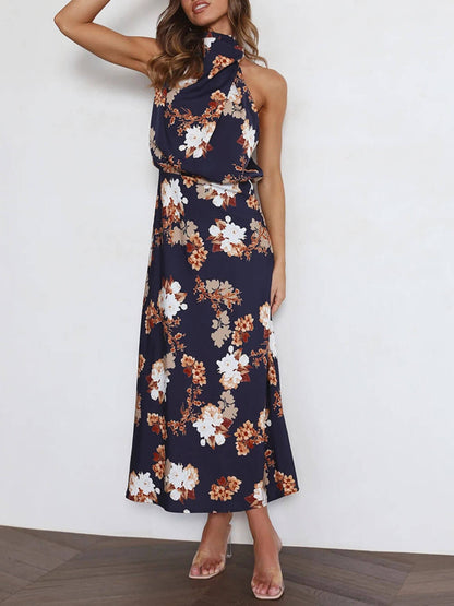 Halter Neck Floral Elastic Waist Maxi Dress - Riviera London