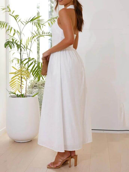 Waist Little Black Halter Neck Dress Mid Length Dress - Riviera London