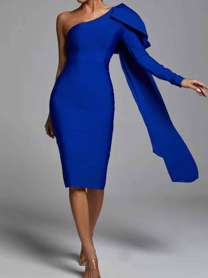Abbey Blue One Shoulder Bandage Dress - Riviera London